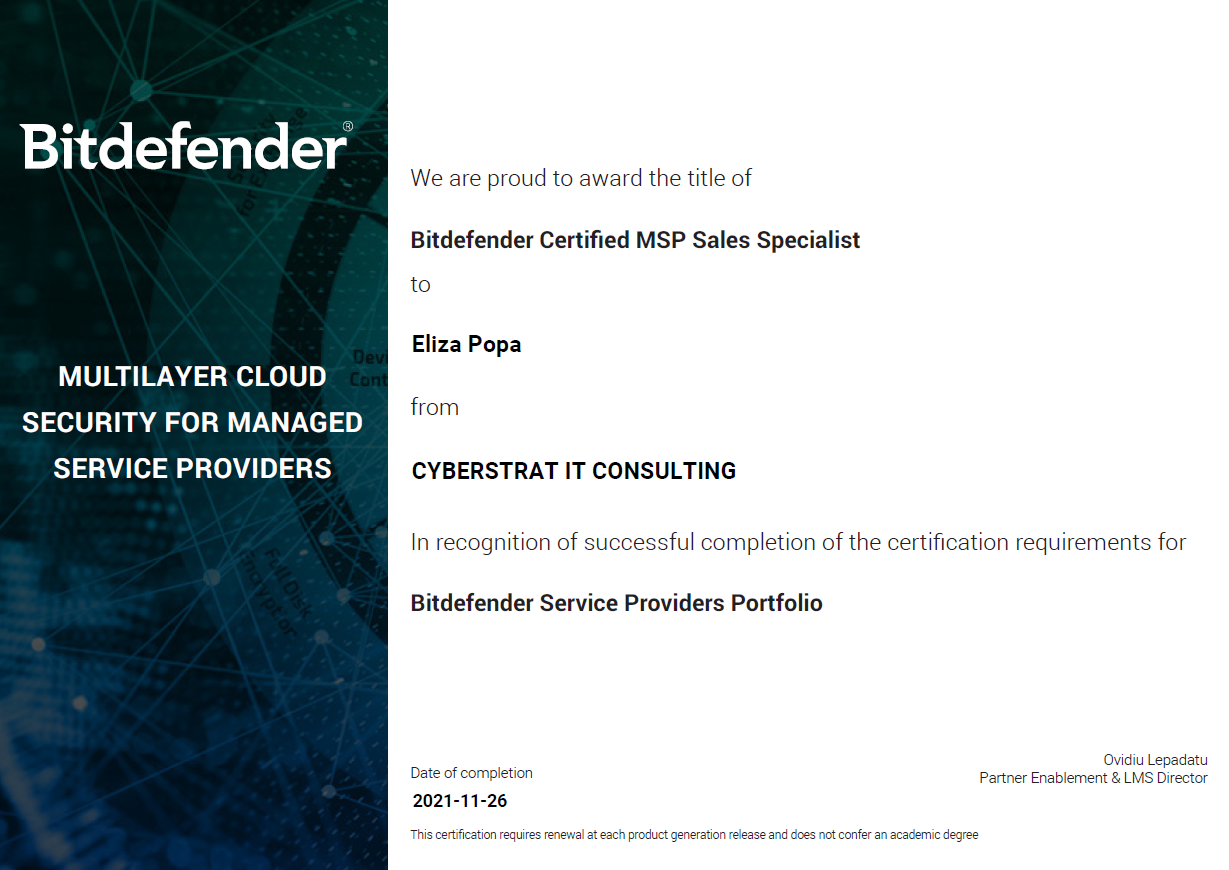 Bitdefender Certified MSP Sales Specialist