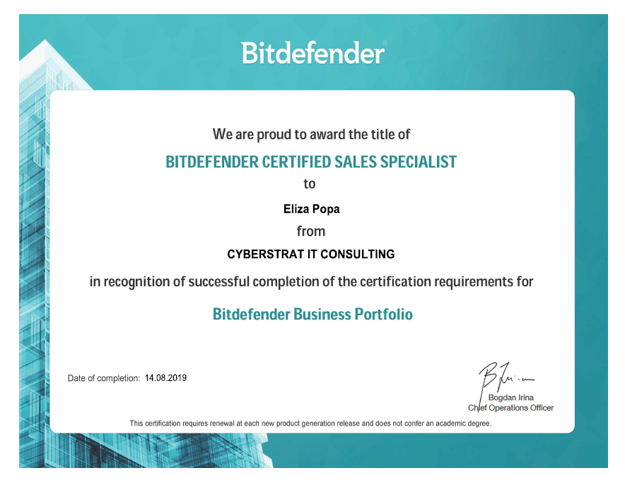 Bitdefender Certified Sales Specialist-Business Portfolio