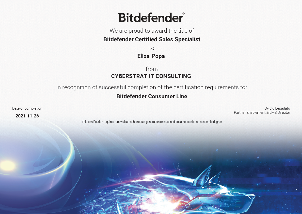 Bitdefender Certified Sales Specialist-Consumer Line