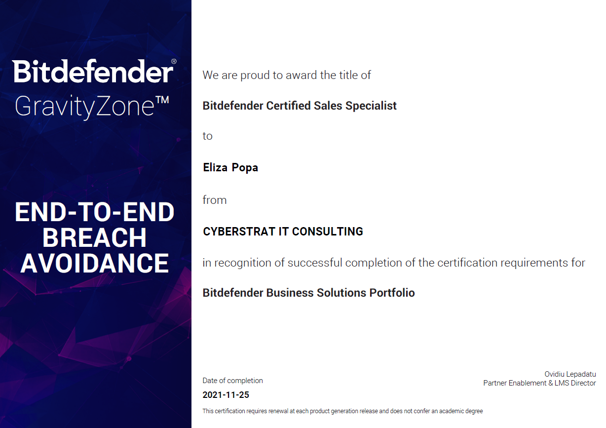 Bitdefender Certified Sales Specialist